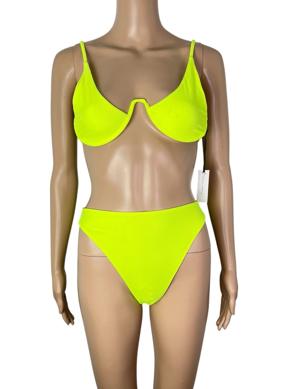 New Lovers & Friends Neon Yellow Ribbed Bikini Call Out Wired Top Arielle Bottom